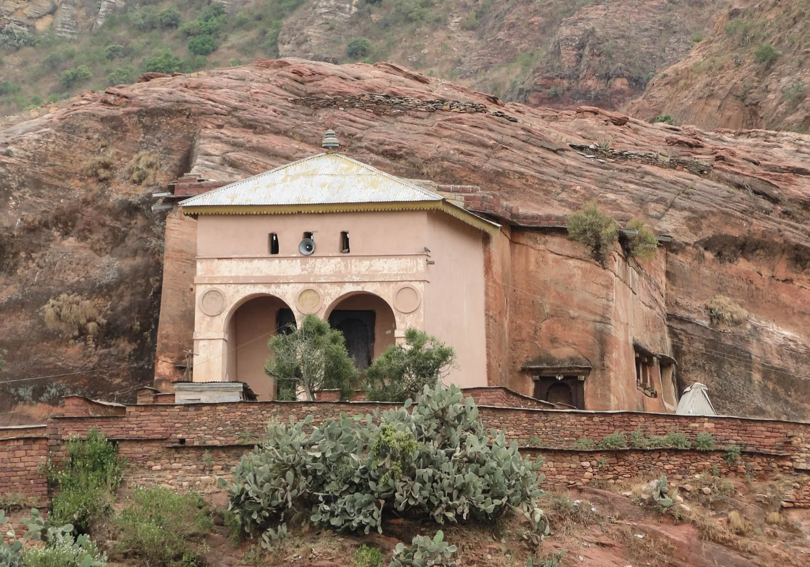The facade of Abreha we Atsbeha rock church in Tigray