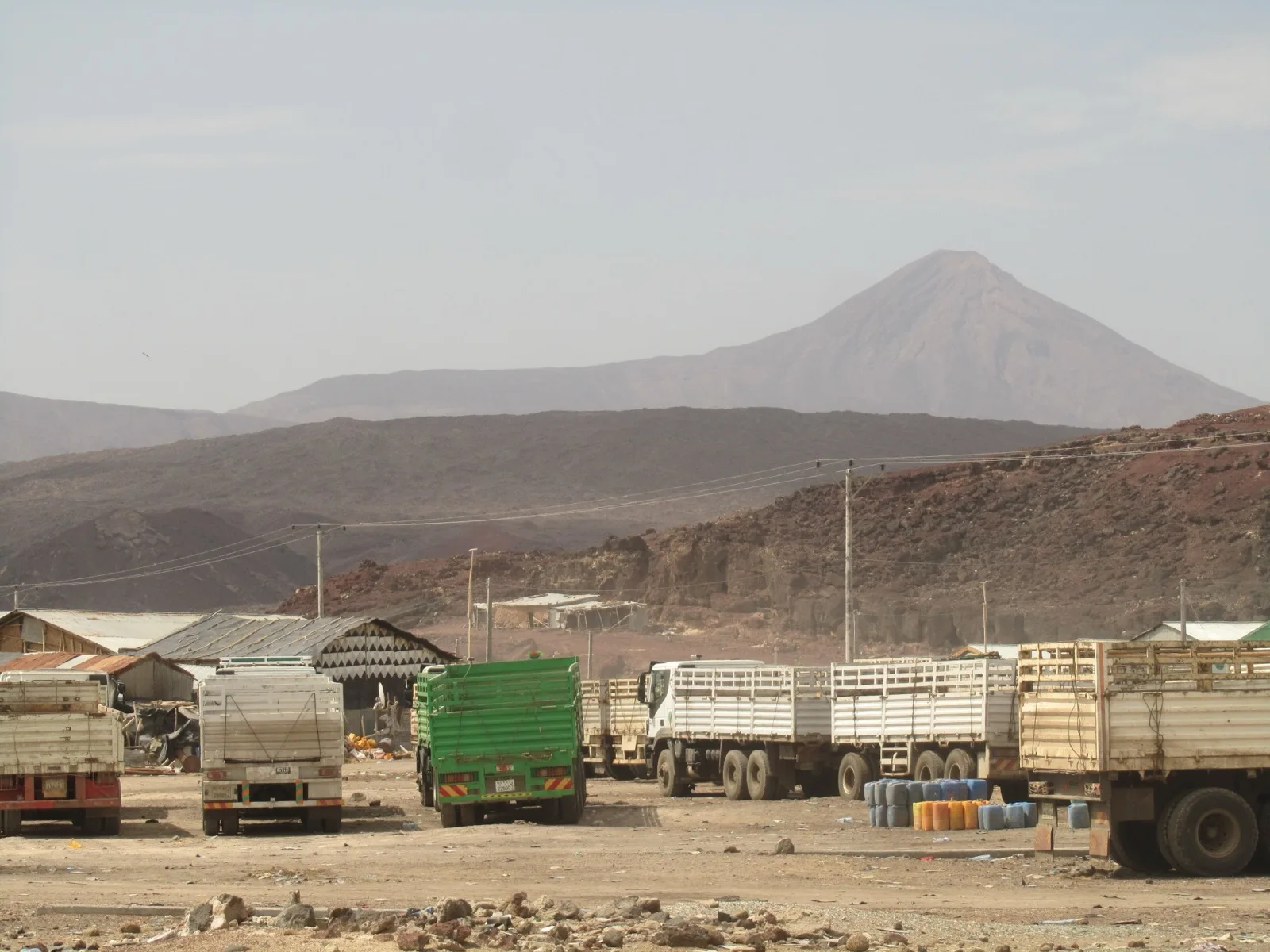 Afdera volcano seen from the salt-mining town by Lake Afrera