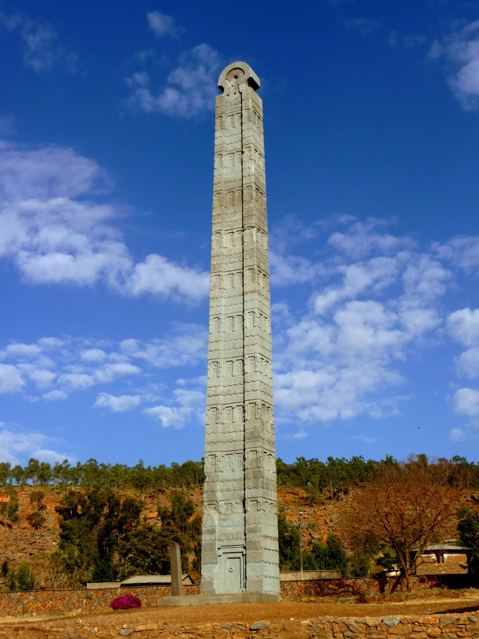 The tall carved Rome Stele standing in Axum