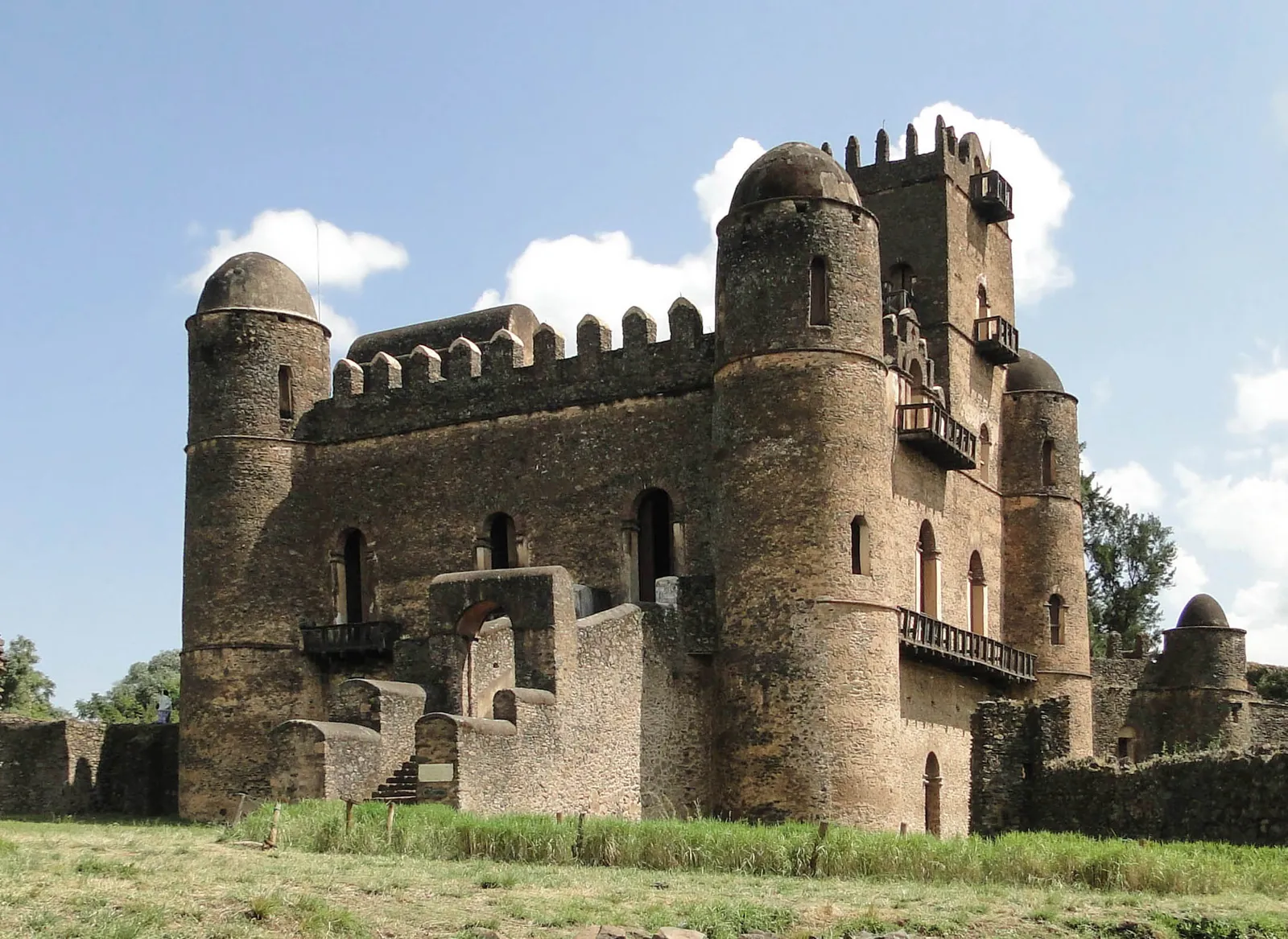 Stone walls and towers of Fasilides Palace in Gondar
