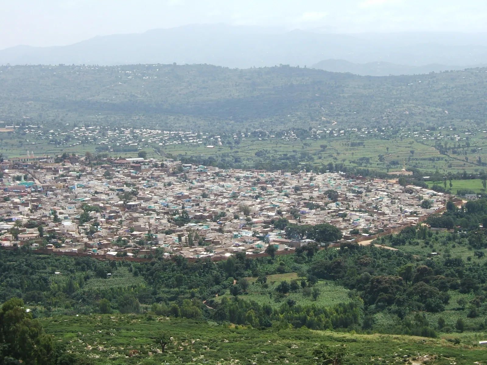 Harar old city and surrounding hills viewed from Mount Hakim