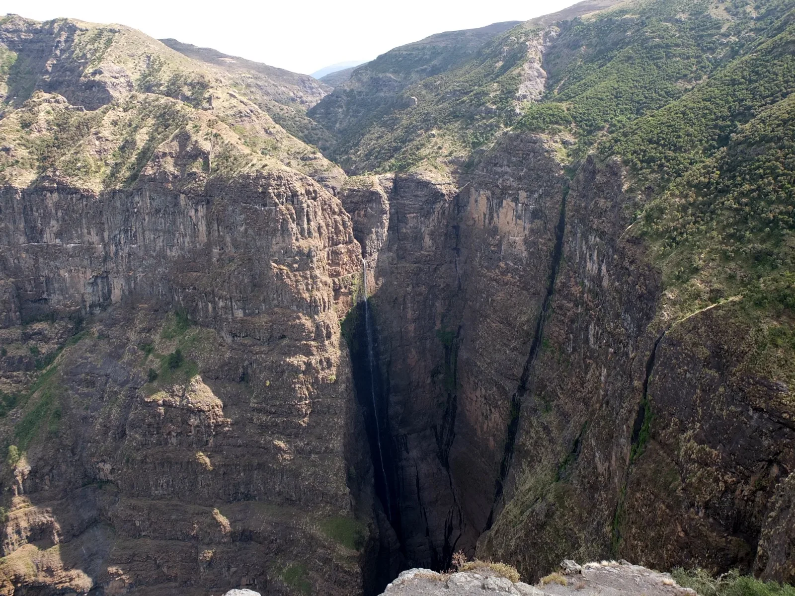 Jinbar waterfall dropping into a deep Simien gorge