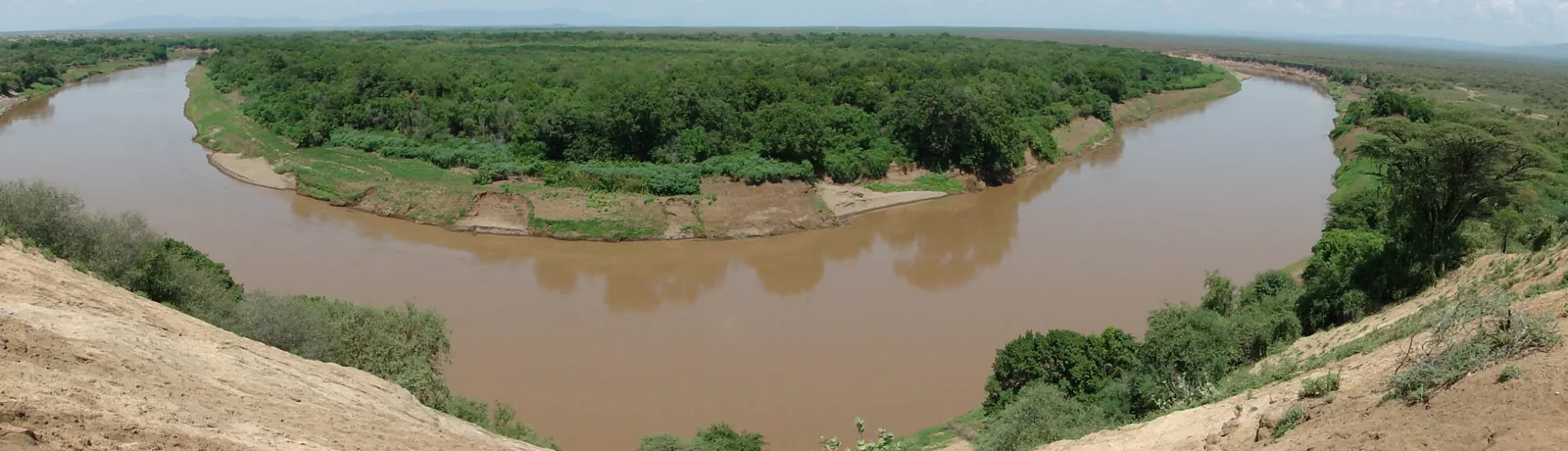 The Omo River curving through the landscape near Doose