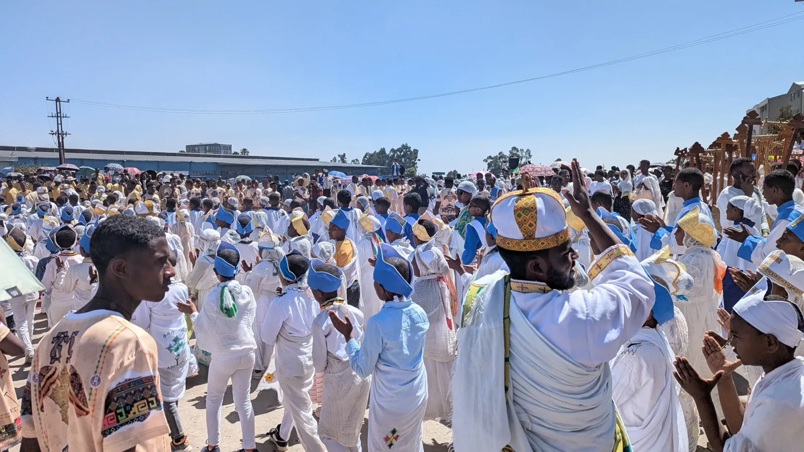 Priests and worshippers in a Timkat procession